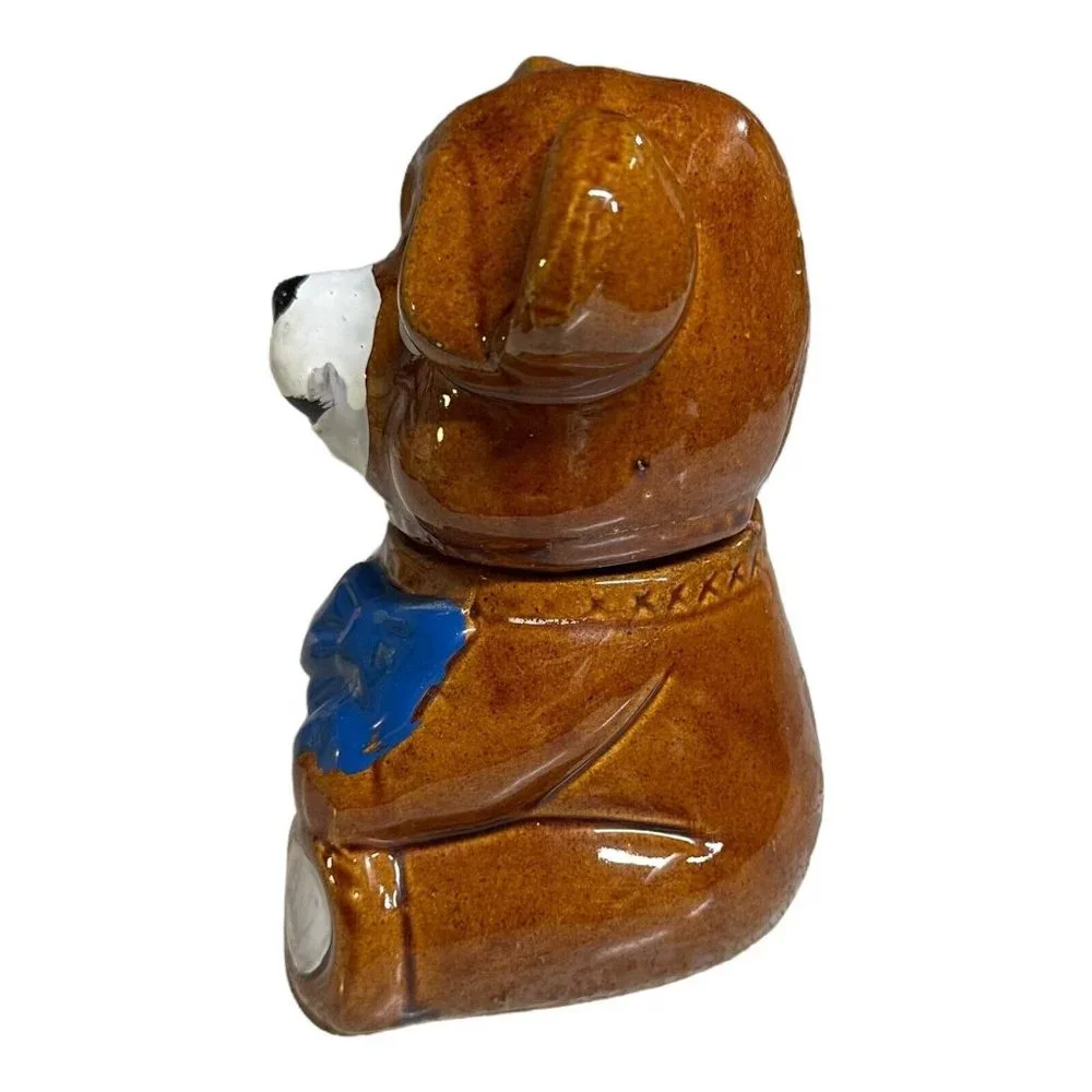 Vintage 1982 Houston Foods Ceramic Bear Honey Pot Container Jam Jar Hand Painted